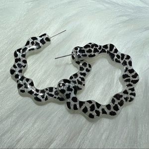 Handmade Resin Wavy Hoop Earrings- Cow Print